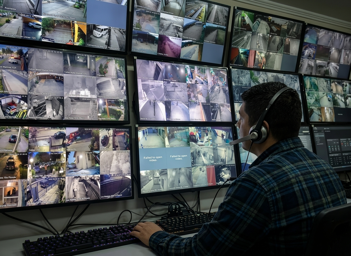 Operador monitoreando cámaras CCTV en central